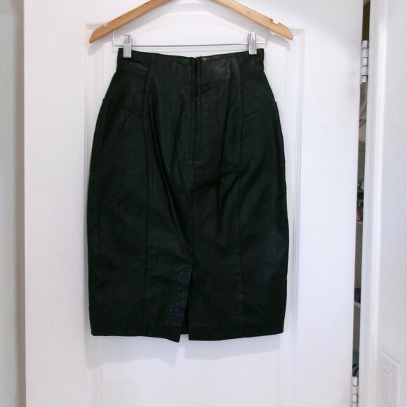 Vintage Leather Black Pencil Skirt XS 0 Vintage Size 8 Chia - Picture 6 of 11